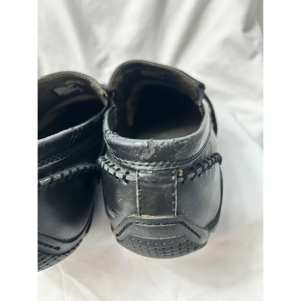 Vtg Back Stage by Skechers 69506 Men 11‎ Black Leather Loafers Crest Y2K Grunge